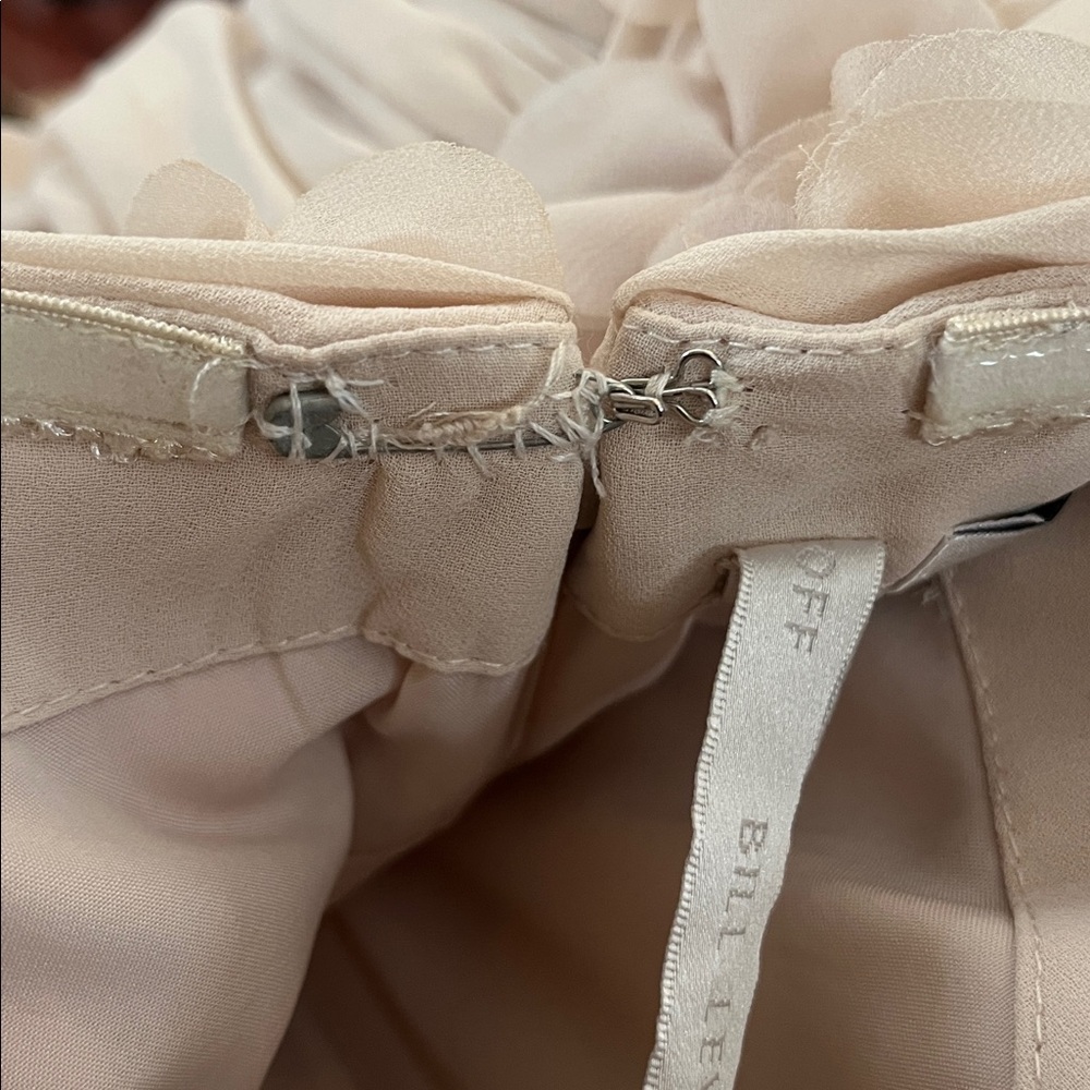 Bill Levkoff Nude/Cream Fit Flare Chiffon Dress w/Pleats & Floral Detail Size 16 - Picture 14 of 16